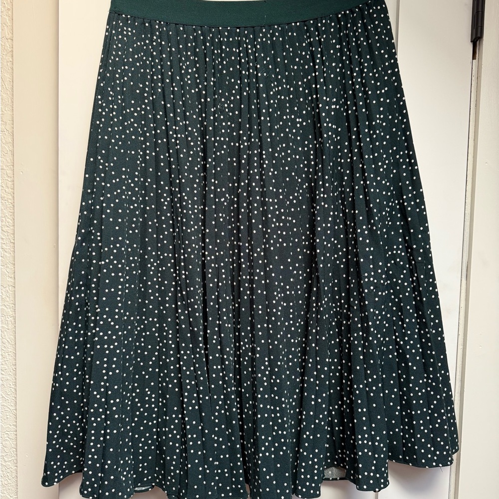 Chic Dark Green Polka Dot A-Line Skirt